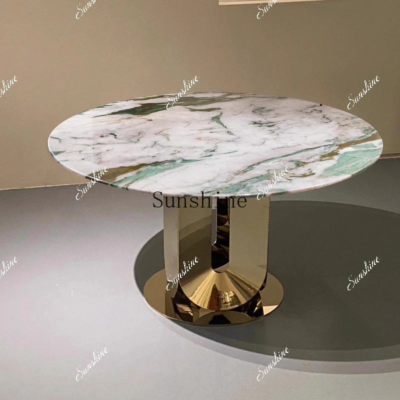 Italian marble high-end villa round dining table with round turntable  FT