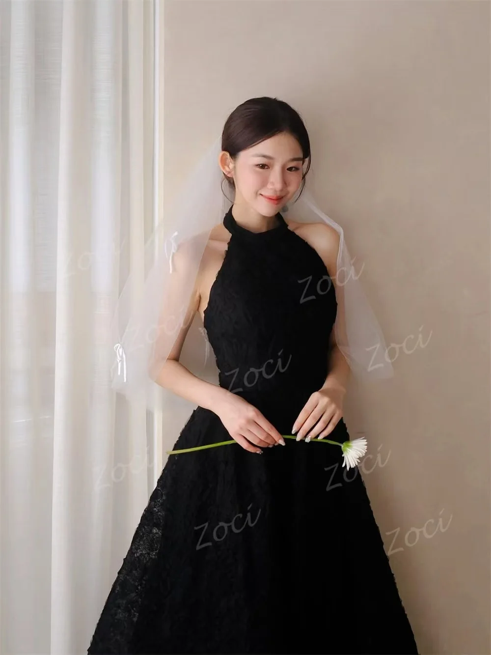 Zoci Modern Black Full Lace Halter Corea Abiti da sposa Foto Sparare Abito da cerimonia nuziale senza maniche 2026