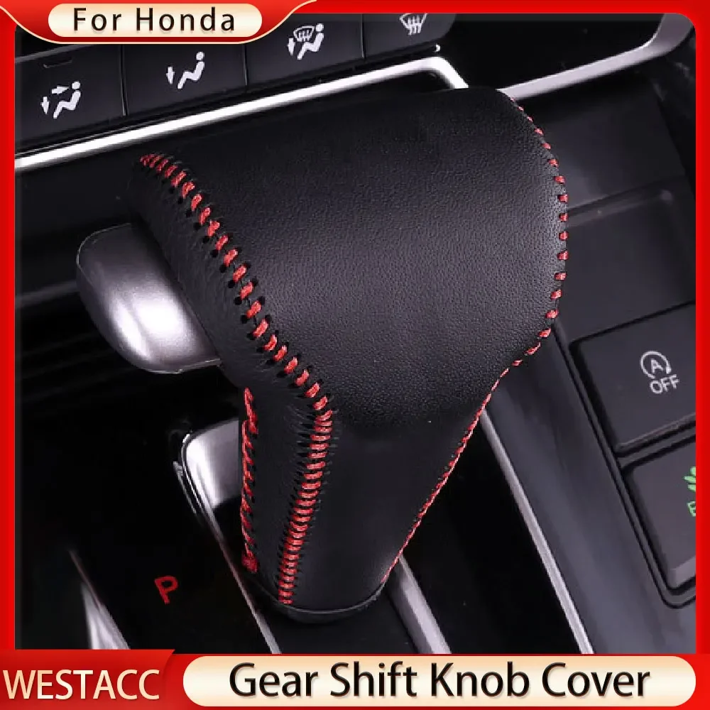 Genuine Leather Car Gear Head Shift Knob Cover Case Gear Shift Collars for Honda Crv CRV CR-V 2017 - 2021 LHD Accessories