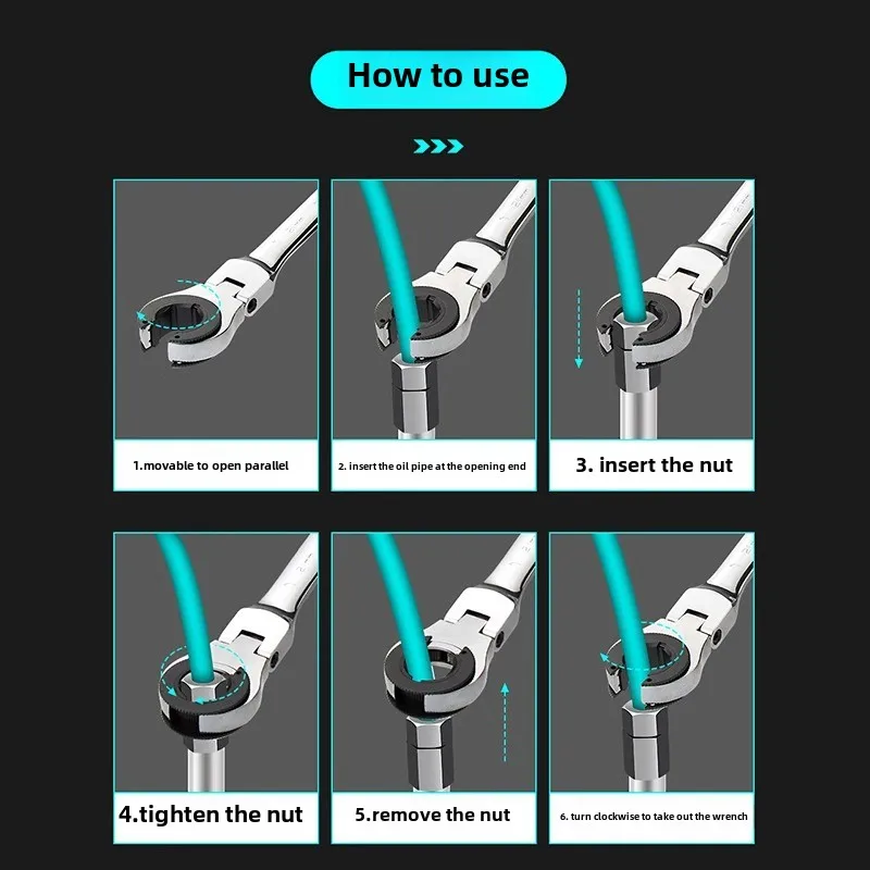 

12 Pieces Fixed Adjustable Head 8-19mm Dual Purpose Bidirectional Opening Movable Oil Pipe Wrench Semi-Open Ratchet Wrench