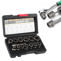 Bolt Nut Remover Socket Set Damaged Screw Extractor 14pcs Cr-Mo Steel Hand Tools 6.35mm-19mm Car Tool Kit