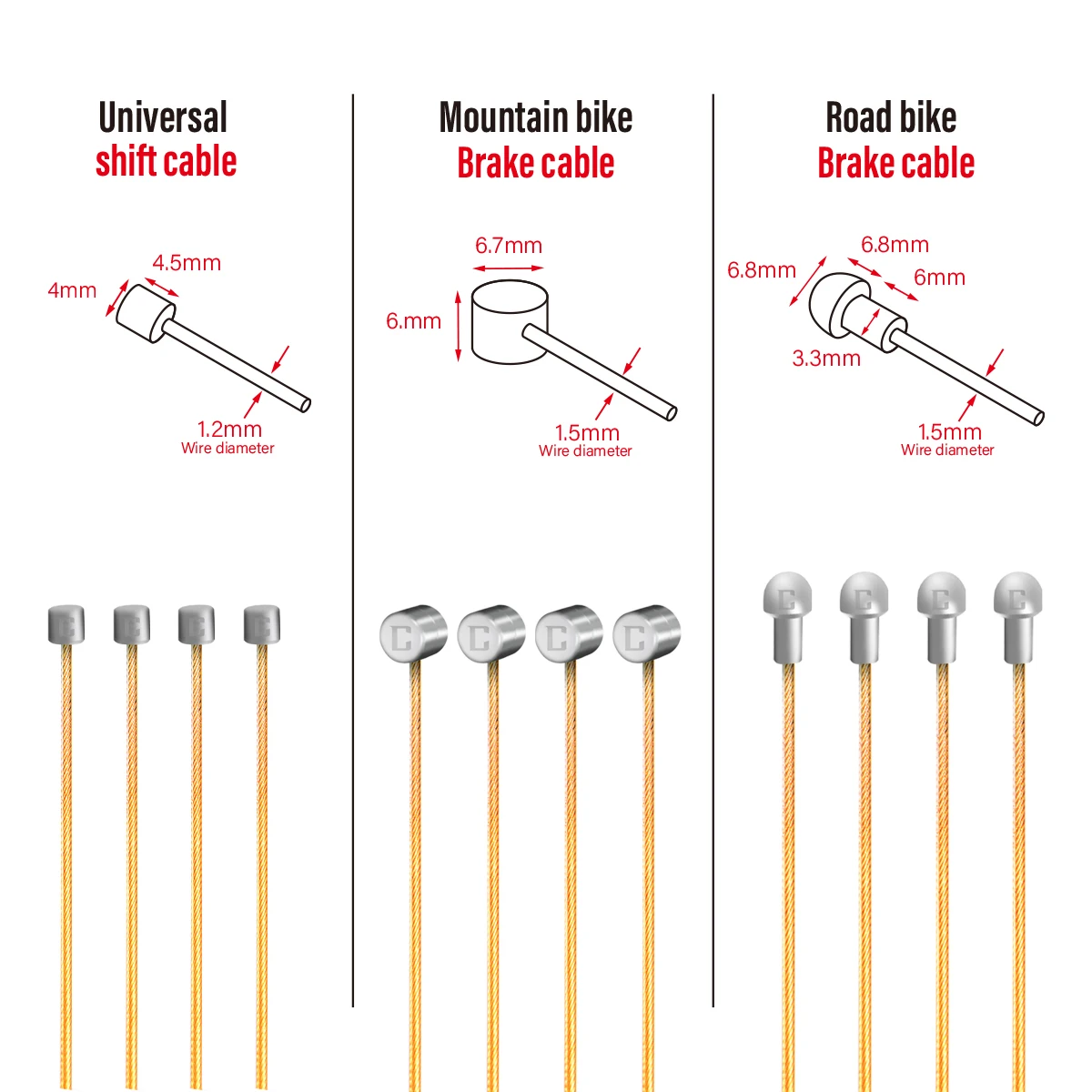 CNC Gold Bike Shift Cable Line 2100/2500/3000/3500mm MTB Road Bike Brake Inner Cable 1700/2100/2800mm