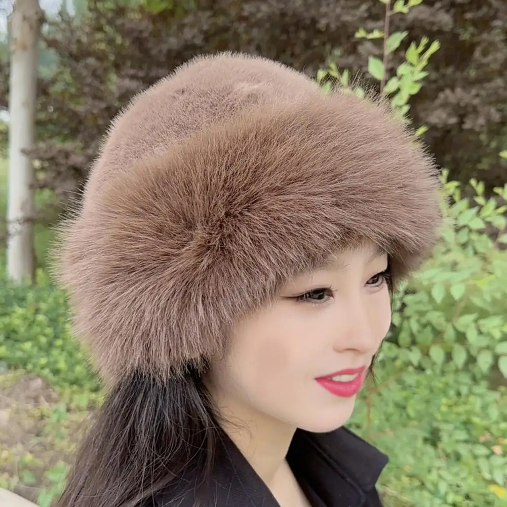 Women Winter Hat Thick Fuzzy Faux Fur Heat Retention Windproof Mongolia Style Hat Brimless Outdoor Cycling Skiing Cap 여성용 모자