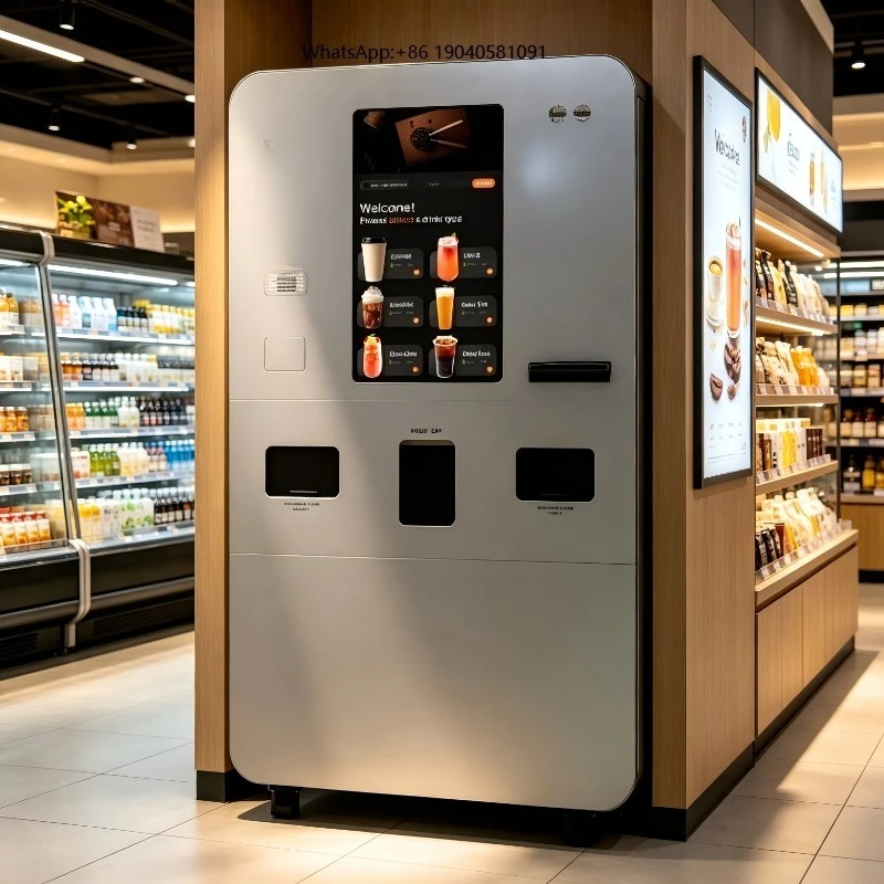 Startup Fresh Ground Coffee Vending Machine Fully Automatic Credit Card QR Code 32-inch Touch Screen 150-200 Capacity Compressor