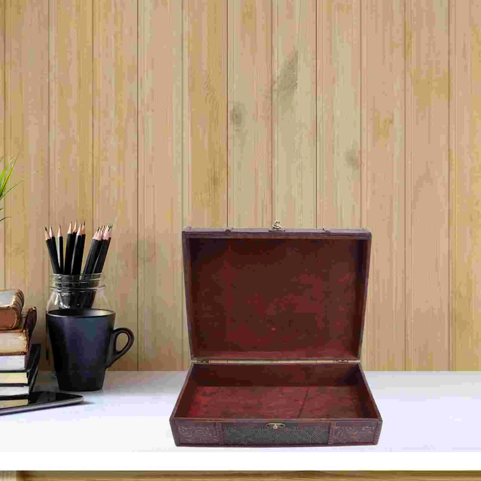 Vintage Desktop Storage Boxes Wooden Books Storage Case Jewelry Container Large Sundries Document Box without Lock (Chinese Styl