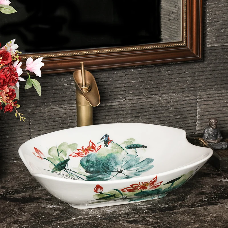 China Painting Artistic Porcelain Art Antique Handpainted Lavatory Sink wash basin bowl bathroom sink