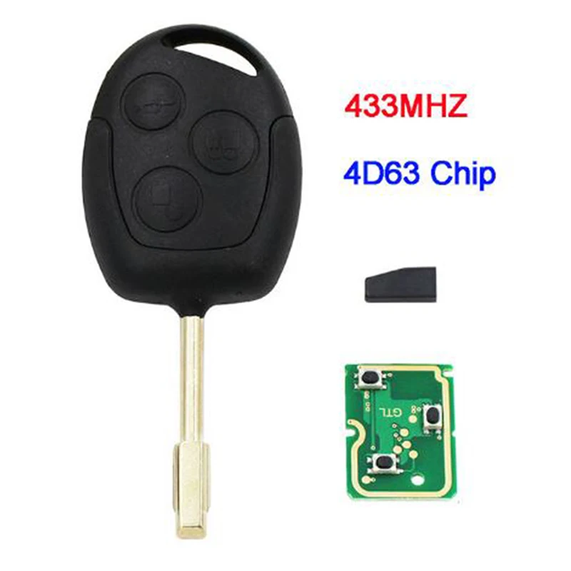 Reemplazo de llave de control remoto de 3 botones para Mondeo Fiesta Fusion Transit Focus S-Max C-Max, con hoja FO21 de Chip 433Mhz 4D63