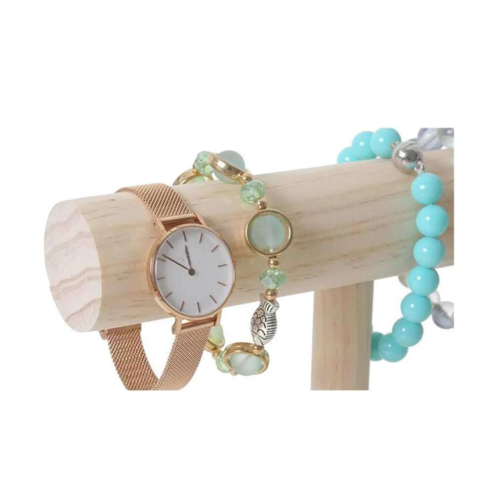Wooden Jewelry Display Stand T-Shaped Bracelet Holder Necklace Storage Organizer Elegant Rack for Bracelets Bangles Chains