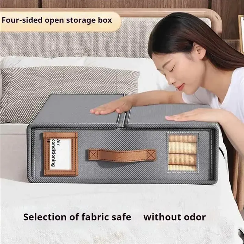 DT19 Foldable Storage Box 2 Pack, Breathable Moisture-Proof Bed Organizer with Leather Handle, Closet Storage Solution