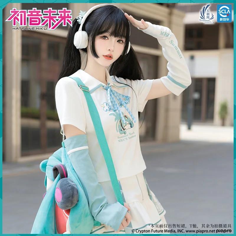 Original Hatsune Miku T-shirt Kawaii Patchwork Sleeve t-shirt Skirt Women Summer Tops Tee Cosplay Beach Party Costume Clothing