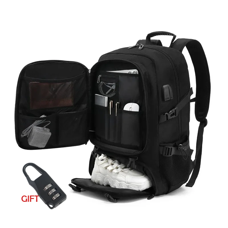 

50L/80L Large Travel Backpack for Men, Separate Shoe Compartment, Waterproof Outdoor Sports Bag, Black Business Storage Backpack