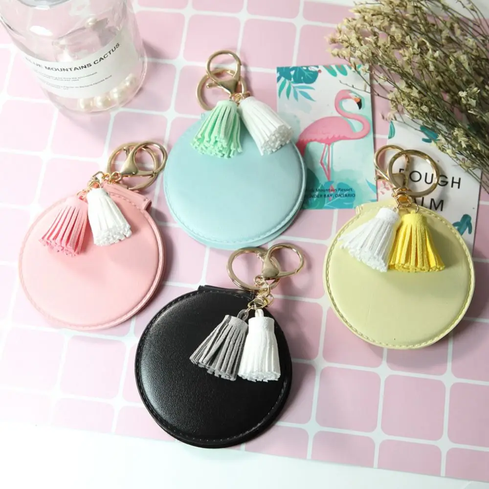 Beauty Mirror Fresh Colors Round Mirror Double-sided Cute Small Mirror Tassel Bag pendant Pocket Mirror Women