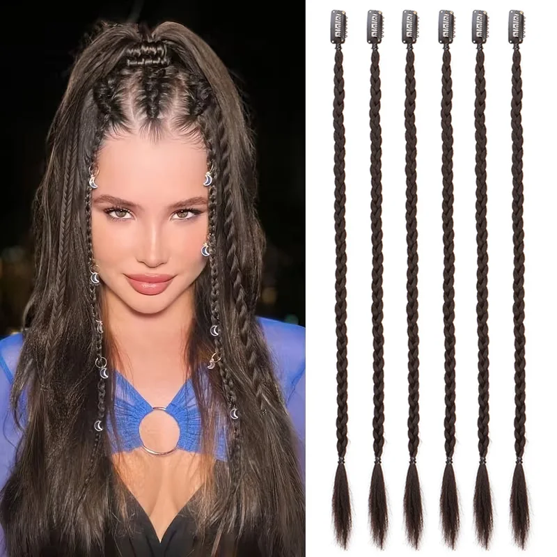 

Набор из 6 синтетических длинных прямых накладных прядей для волос (Box Braid) на заколках, термостойкие, для женщин, аксессуары