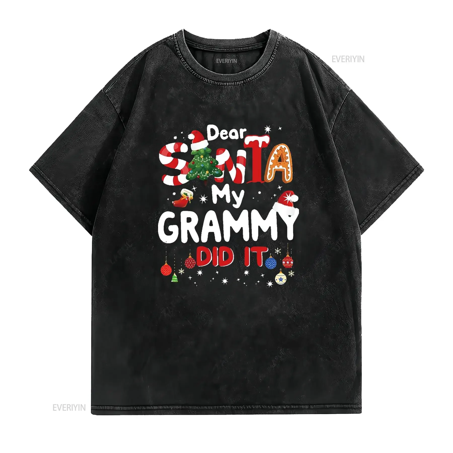 Mens Dear Santa My Grammy Did It Funny Christmas s Boys Kids  T Shirt Black X Large vintage Washed Soft Slightly Breathable