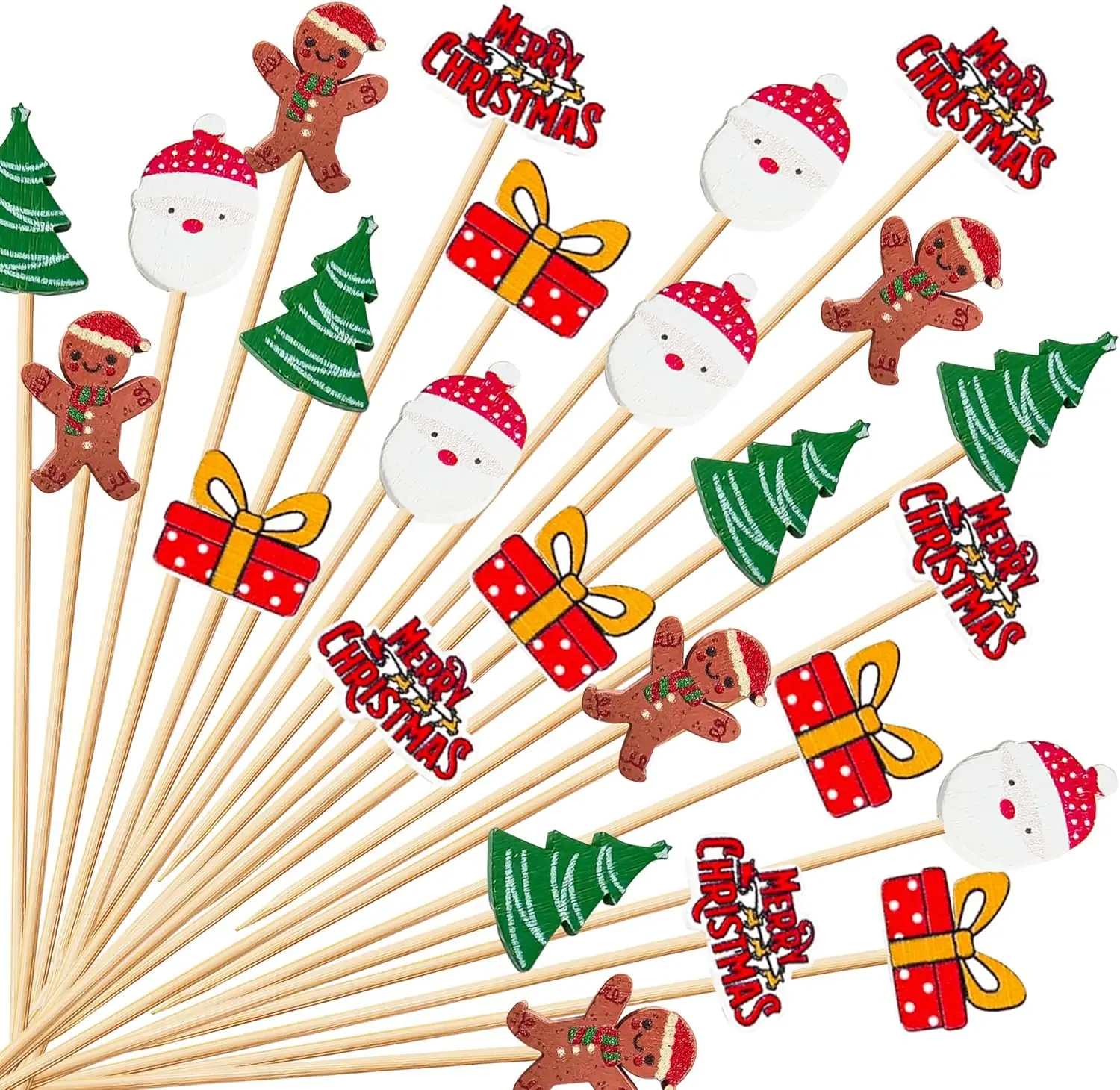

100 шт. винтажных рождественских шпажек для коктейлей, бамбуковые шпажки для закусок для праздничного декора