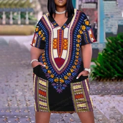 African Dress Women Fashion Bohemian Dashiki Dresses Midi Sexy Short Sleeve Party Evening Dress Saudi Elegant V-neck Sundress