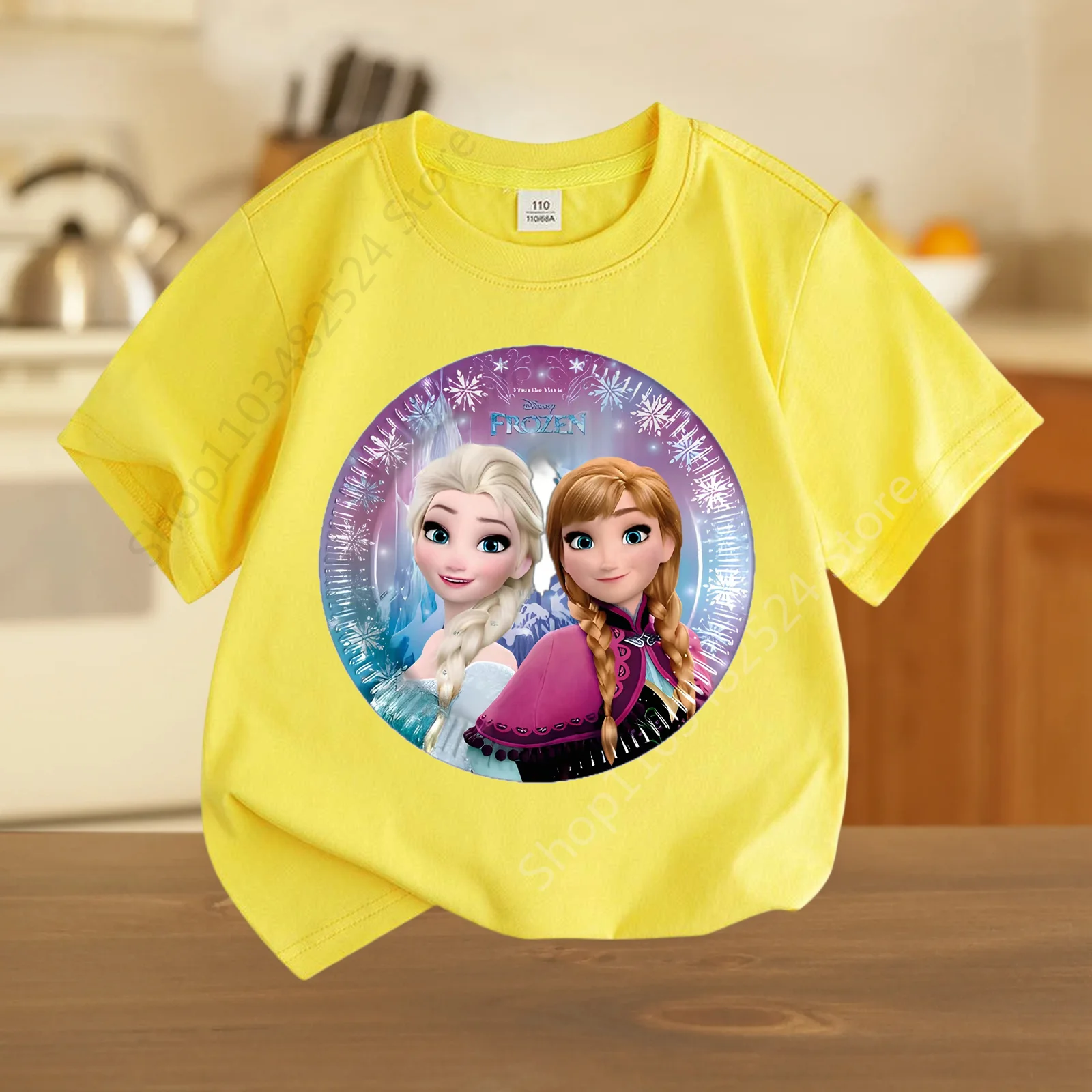 Kawaii Anna Elsa Frozen T Shirt Girl Tops Tees Kids Girls Clothes Disney T-shirts Children Short Sleeve Birthday Party Costume