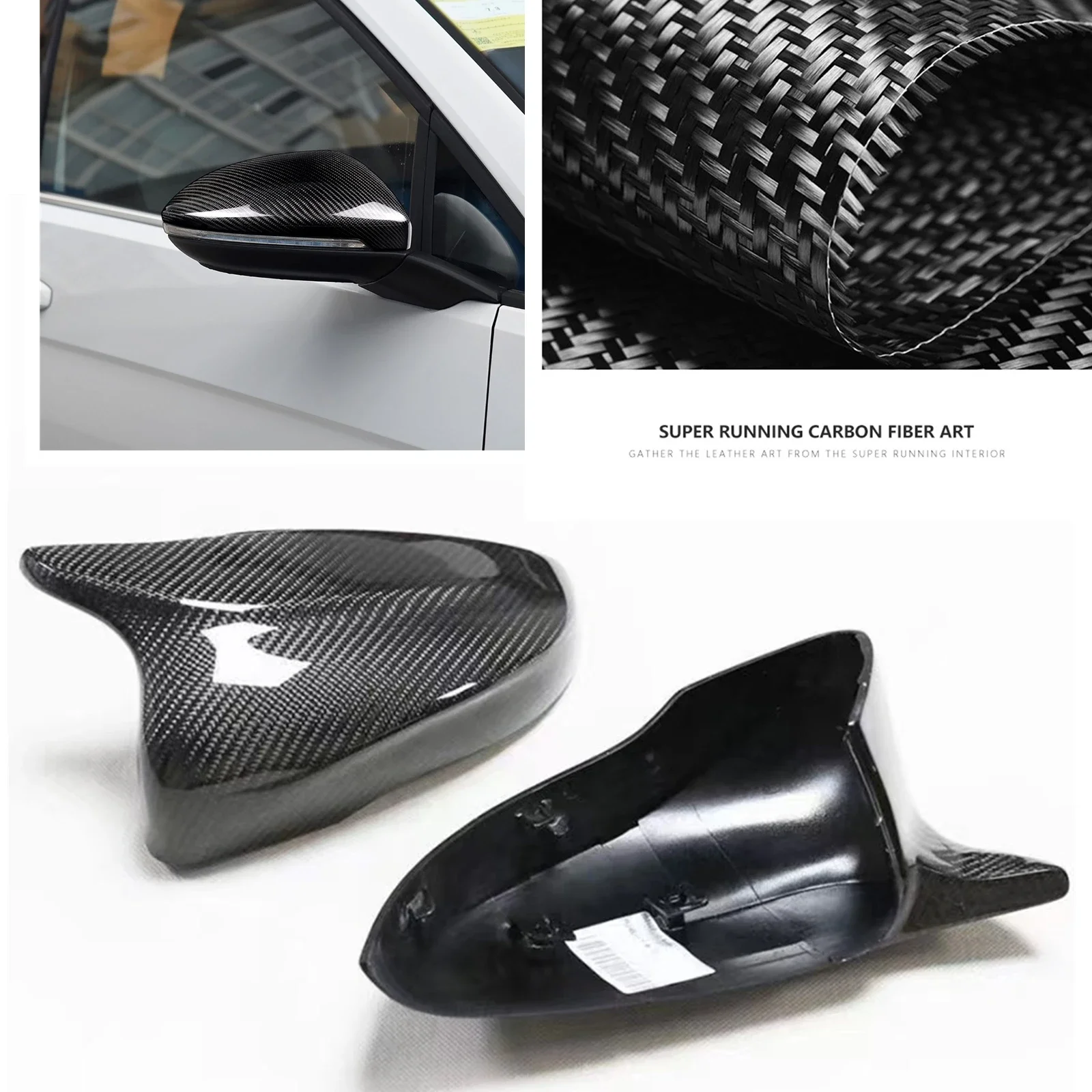 

New！Mirror Cover For Volkswagen VW Golf 6 Touran Bora 2011-2015 Carbon Fiber Replacement Car Rear View Cap Rearview Shell Clip O