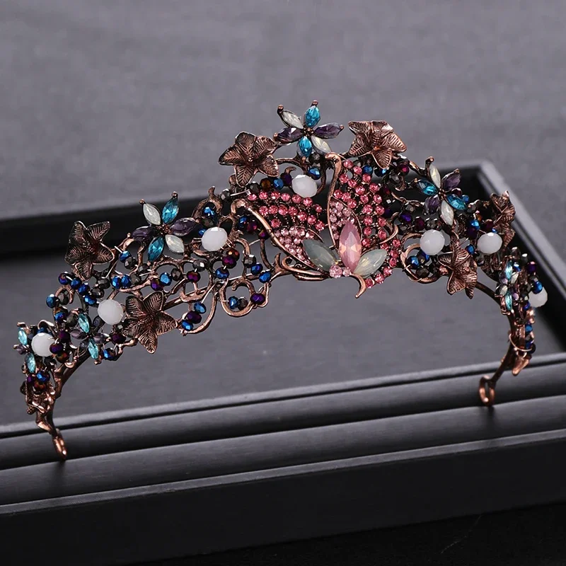 Vintage mehrfarbige Kristall blume königliche Krone Braut Schmetterling Tiara Party Hochzeit Haarschmuck für Frauen Schmuck