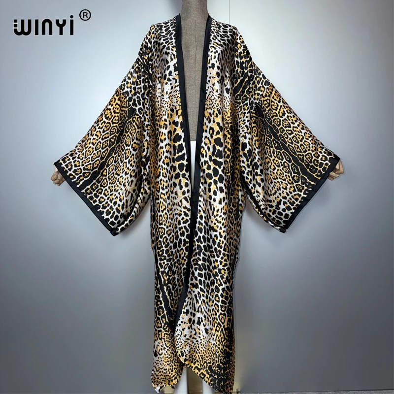 WINYI leopard print kimono Caftan fashion Cardigan evening dress abaya dubai luxury cover-ups beach outfits women party dress
