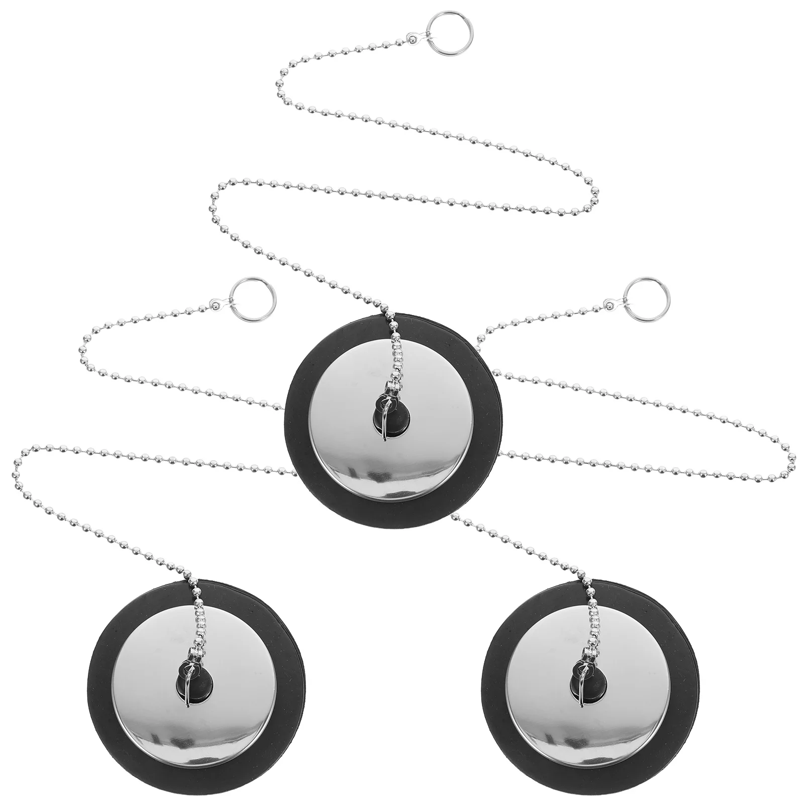 

3pcs Rubber Sink Stopper Universal Drain Plug With Chain Hanging Loop For Bathroom Kitchen Tub Bath Plug Stainless Steel Drain