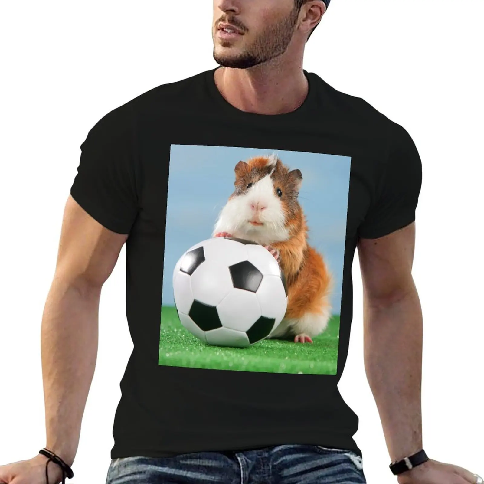 

Guinea pig sits on soccer ball T-Shirt funny t shirts man t shirts for man cotton funny man tshirt T-shirt