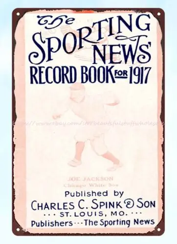 1917 baseball Joe Jackson The Sporting News Record Book Cover metal tin sign