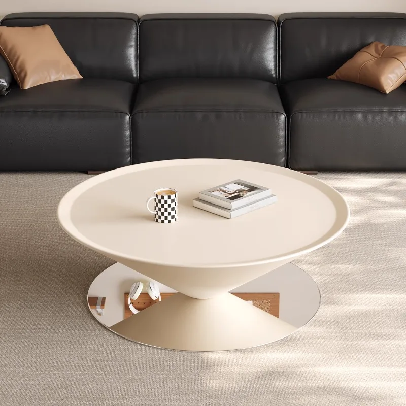 

French cream style, reflecting mirror flying saucer coffee table, small apartment living room for home use, conical new type