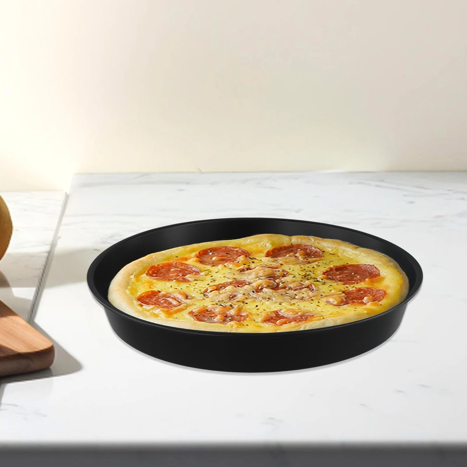 Round Baking Pan for Oven Use with Non-Stick Coating to Improve Pizza Crust Texture and Reduce Sticking Issues