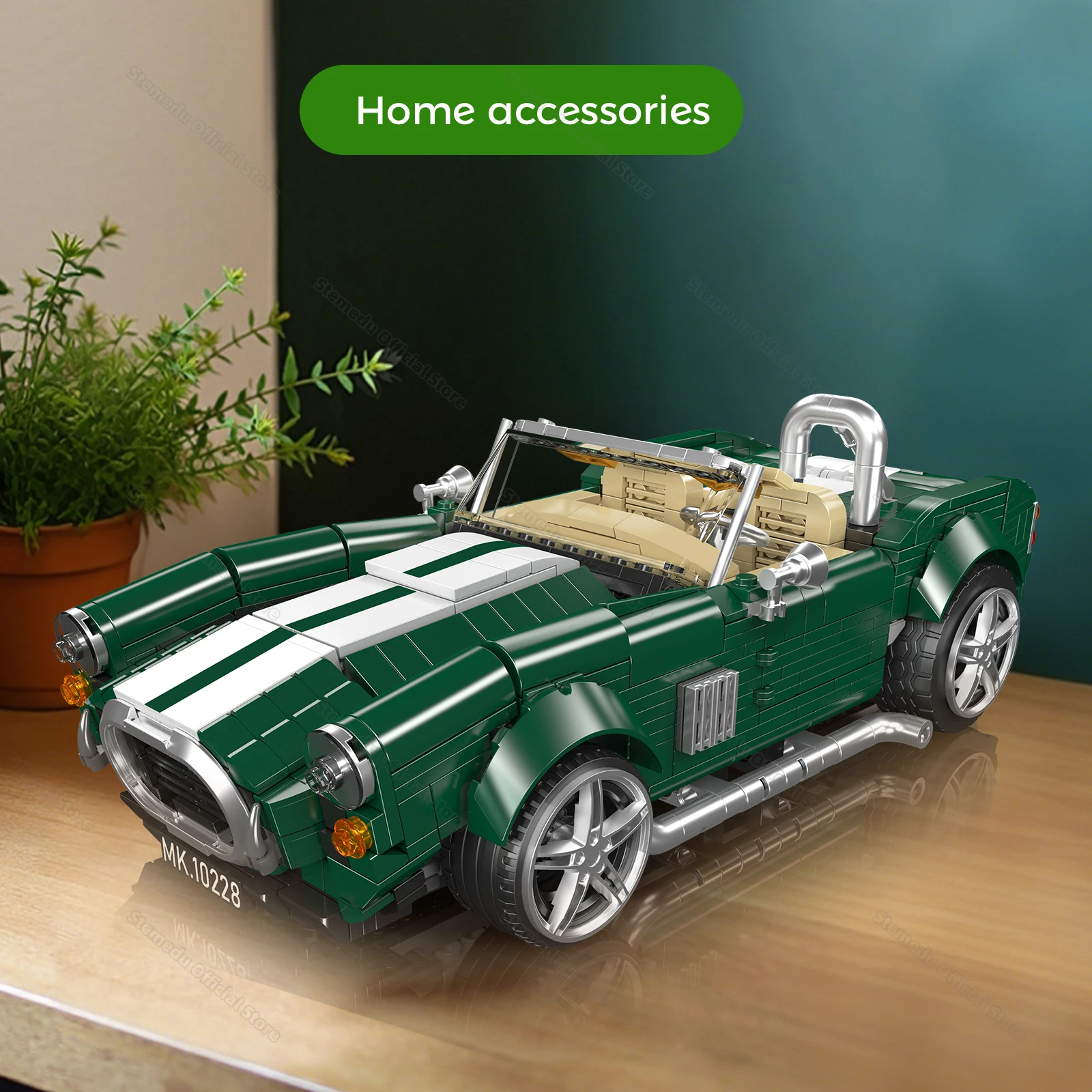 Mould King 10228 MOC AC Cobra Building Blocks Classic Convertible Sports Car Retro Vintage Car Model Desktop Ornament Kids Toys