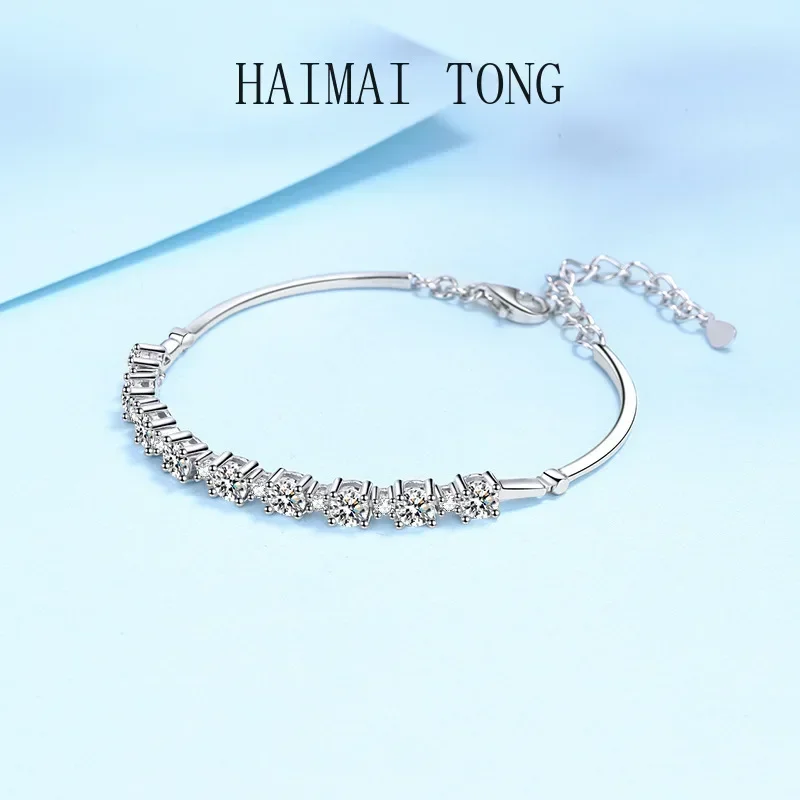 

High Quality Platinum PT950 Girls Fine Jewelry A Row of Stars Gift D Color Vvs1 Total 2.7 Carat Moissanite Bracelets for Women