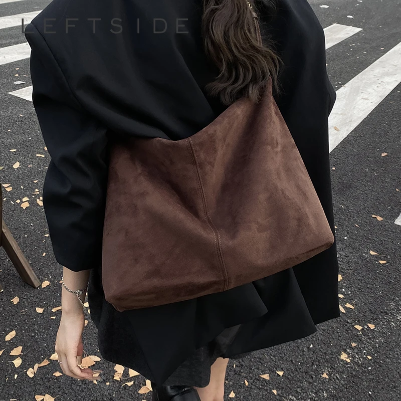 

LEFTSIDE Women PU Suede Large Capacity Shoulder Bag 2025 Winter Retro New Trend Hobo Bag Luxury Designer Handbags and Purses