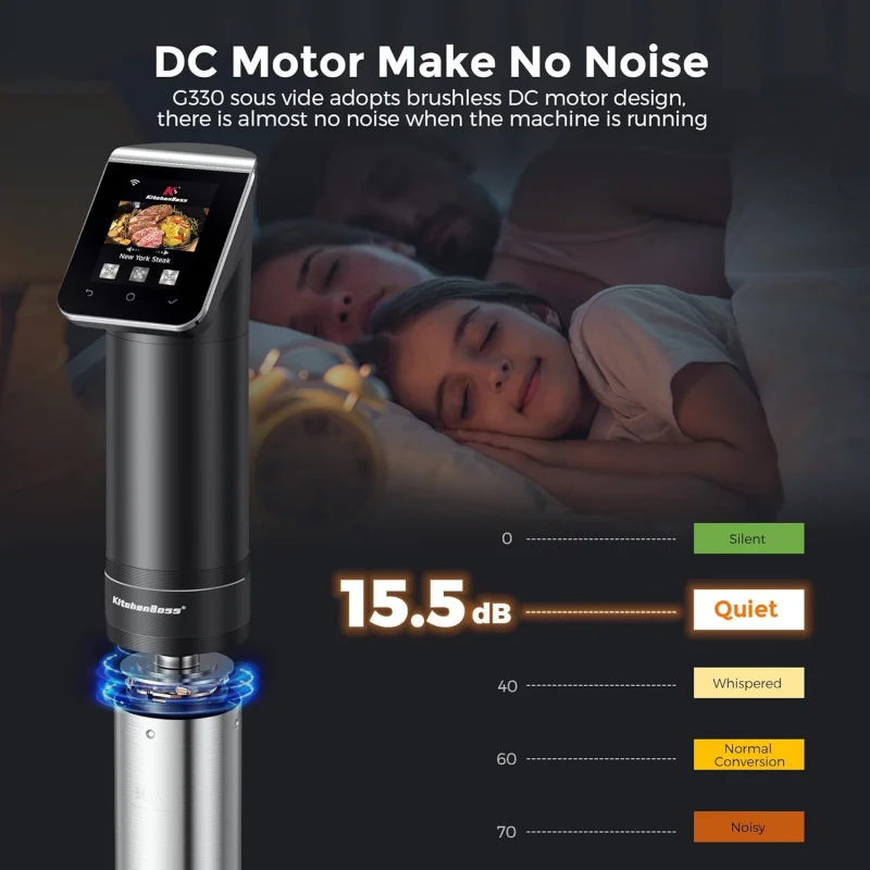 

(UUX)WIFI Cooker: Ultra-Quiet Sous-vide Cooking Machine 1100 Watts Stainless Steel Immersion Circulator for Kitchen UQ