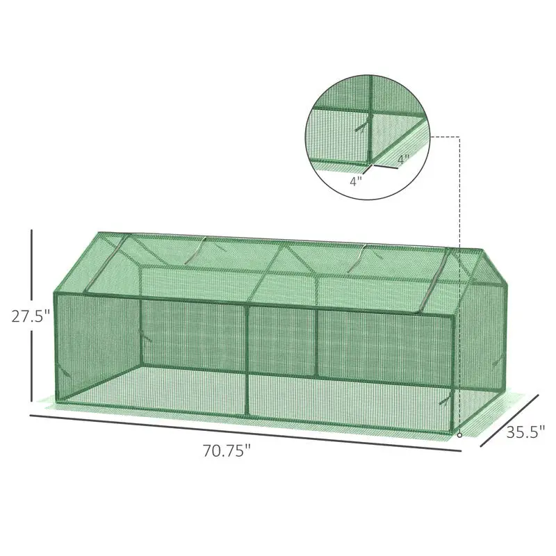 Outsunny 71" x 36" x 28" Mini Greenhouse Portable Hot House for Plants with Large Zipper Windows for Outdoor, Indoor, Garden, Green view 3