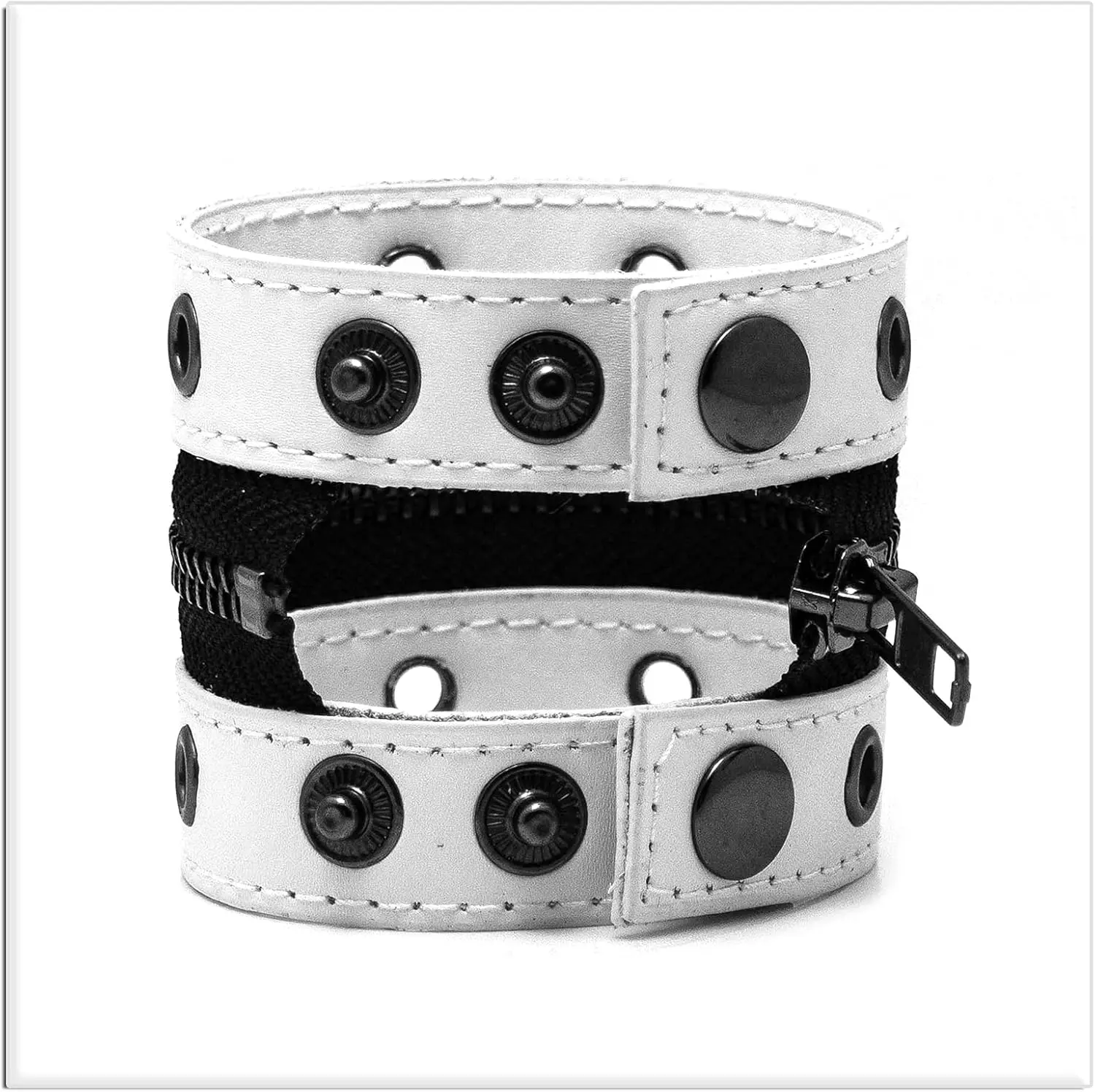 Punk Alloy Zipper Wristband Pu Leather Cuff Bracelet,7 1/2 Wrist - Image 2