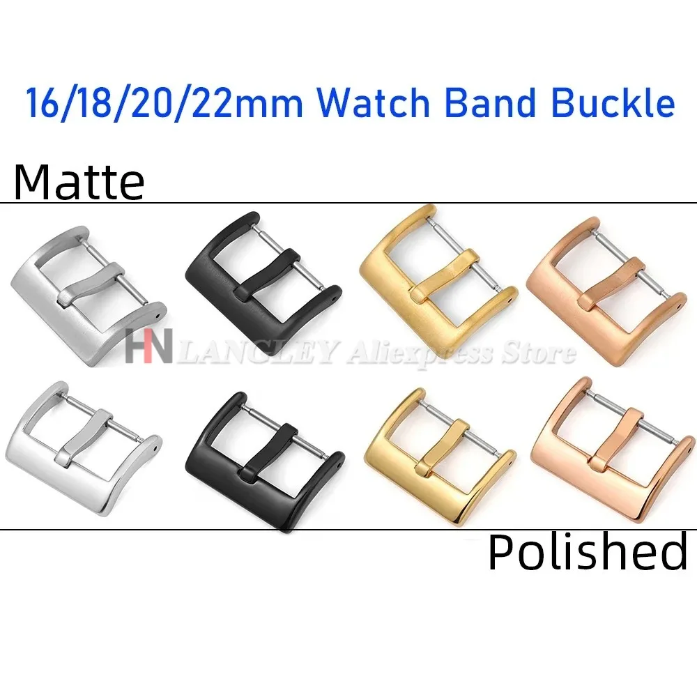 304Stainless Steel Strap Buckle Matte/Polished Solid Watch Band Buckle 16/18/20/22mm Leather Silicone Wristband Buckle with Pins