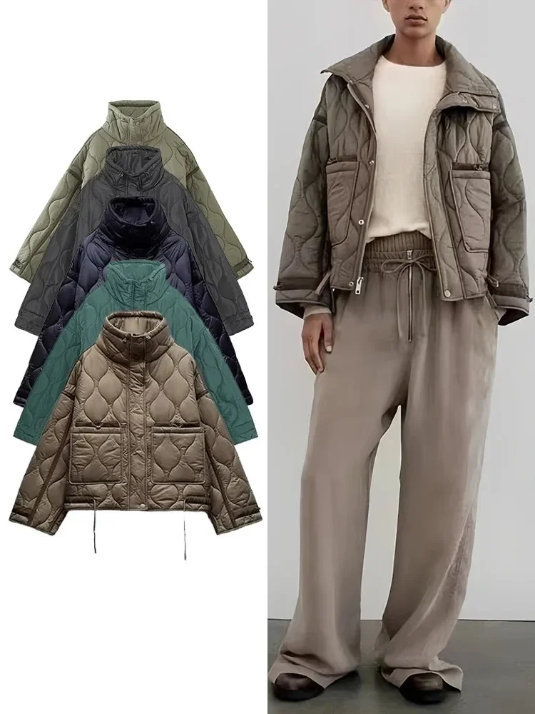 

Женская винтажная куртка, новая модная теплая хлопковая куртка на осень и зиму, воротник-стойка, длинный рукав, молния спереди и пуговицы