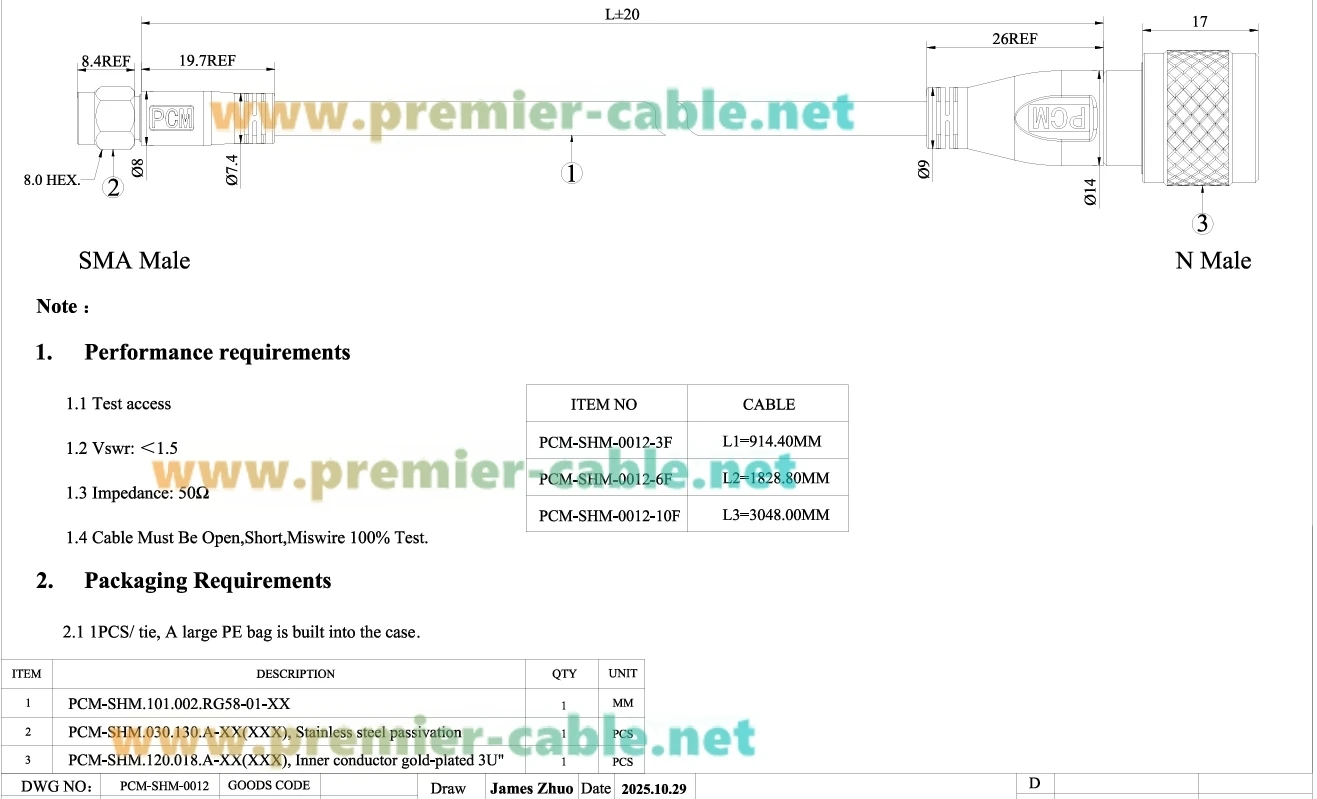 SMA-Stecker auf N-Stecker Kabel RG58 50 Ohm Verlustarmes N-zu-SMA HF-Koaxialkabel für Antenne, WLAN, 4G/5G LTE, GPS-Empfänger, Amateurfunk – Detail 1