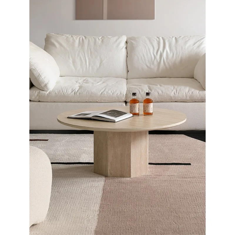 

Coffee table marble round French travertine rock slab round coffee table