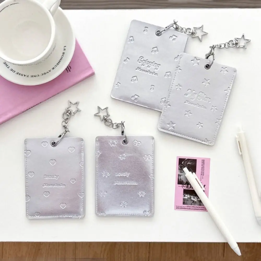 ที่ใส่การ์ดรูป Kpop ขนาด 3 นิ้ว ลายดาว โบว์ สีเงิน กรอบรูปไอดอล ของขวัญ พวงกุญแจกระเป๋าใบเล็ก