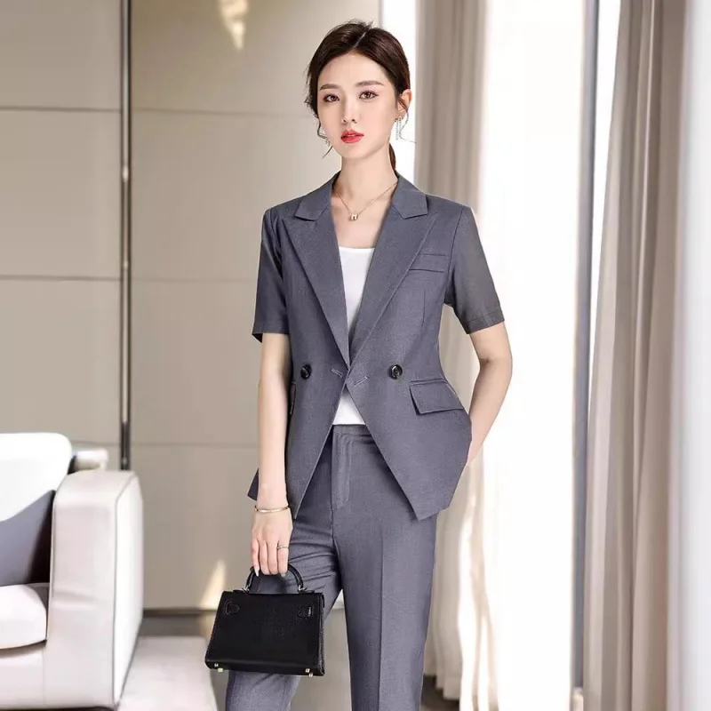 Gray Suit Jacket Women's Thin Short Sleeve Temperament Summer New Business Suit Suit Ladies' Suit Work Suit