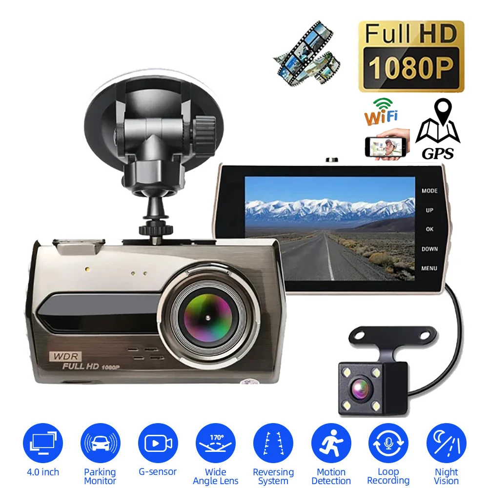 Car DVR WiFi GPS Dash Cam Rear View Reverse Car Camera 1080P FHD Car Video Recorder Dashcam Vehicle Black Box Car Accessories