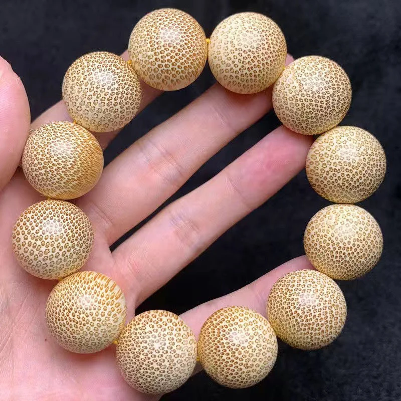 

Authentic solid brown bracelet made from old material, golden silk bamboo with fish-egg pattern, high oil con