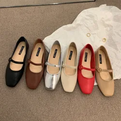 Bailamos Women Soft Ballet Flats Square Toe Slip On Vintage Female Shoes Ballet Flats Casual Sneaker Shoes Red Lightweight Shoes