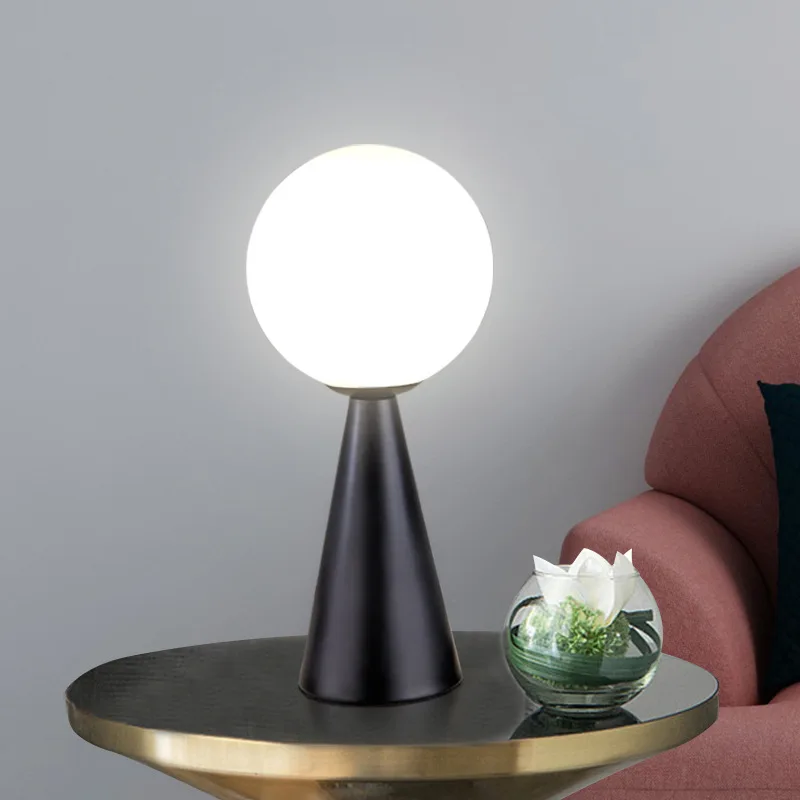 Nordic Glass Ball Table Lamps Gold Metal Cone Table Lights Living Room Beside Lamp Study Desk Lamp Book Light Art Deco Luminaire