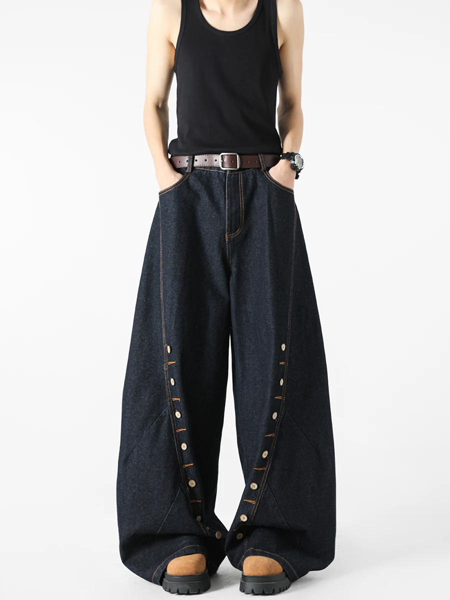 

Boyue American Design Multi-Row Button Wide Leg Knife Pants Loose Feeling Men's Jeans Casual Straight Cut Loose Fit Jeans
