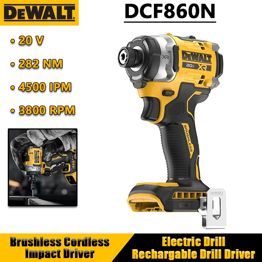 DEWALT DCF860N 20V Brushless Cordless Impact Driver 282NM 3800RPM Electric Drill Motor Rechargable Drill Driver Power Tools