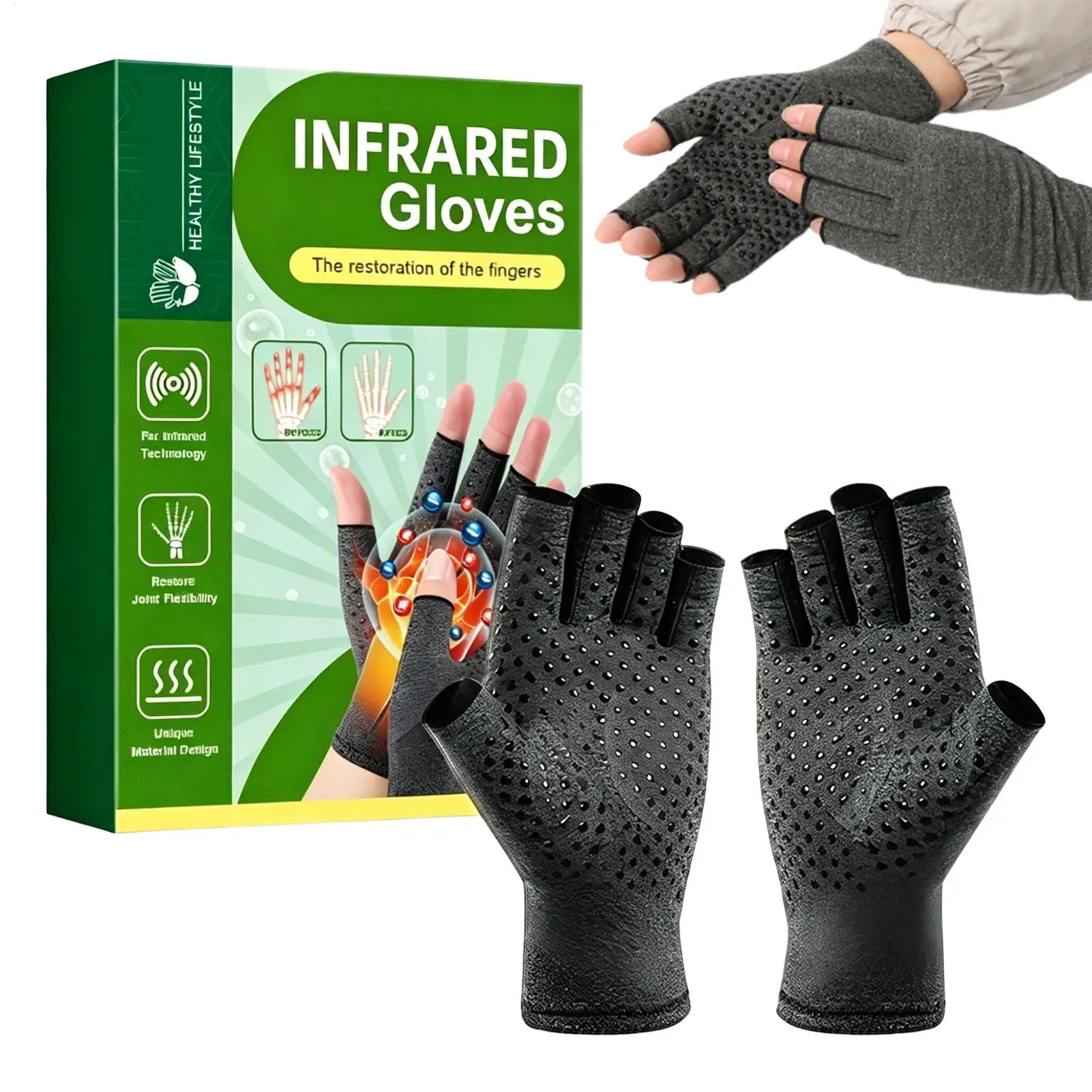 Compression Gloves Anti-Slip Breathable Joint Support Compression Fingerless Gloves for Sewing Writing Typing Driving Gardening