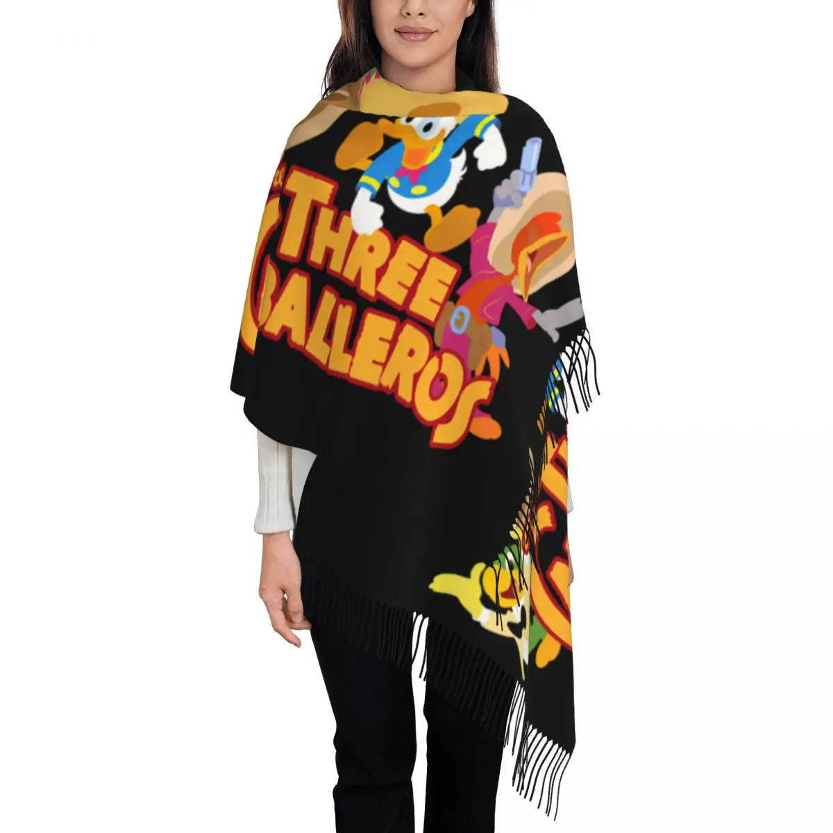 

Custom Ladies Long The Three Caballeros Donald Duck Scarves Women Winter Thick Warm Tassel Shawl Wraps Scarf