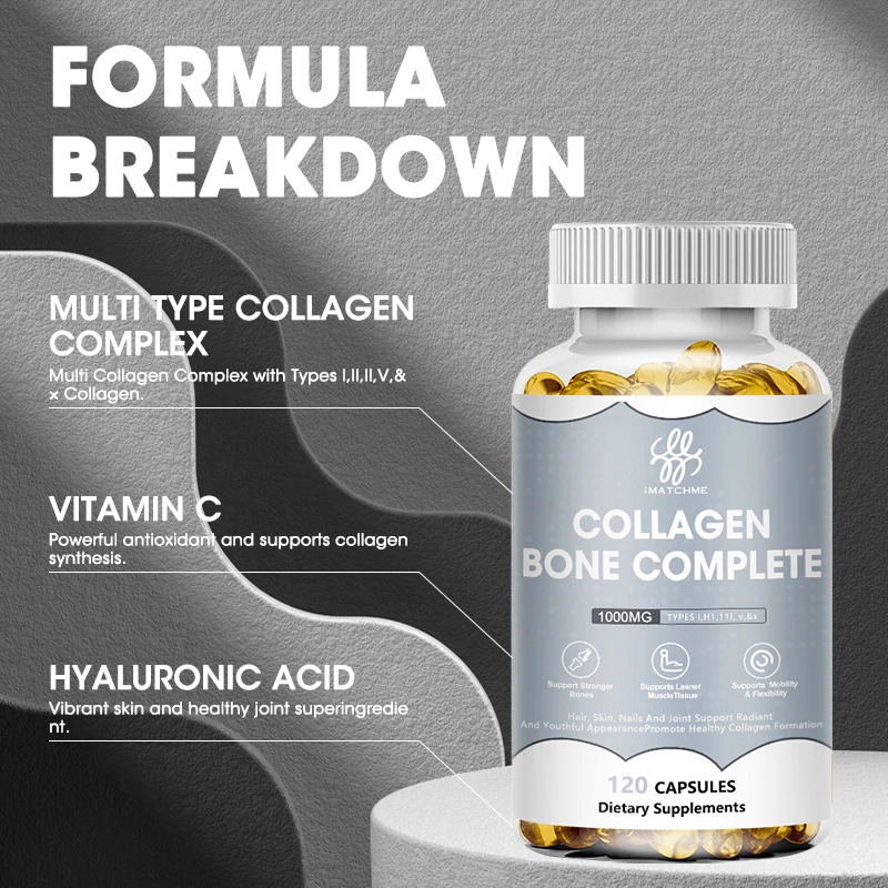 iMATCHME Bone Collagen Capsules Marine Collagen with Calcium, Magnesium,Vitamin D3,Vitamin C,Vitamin K-2 Support Bone & Joint